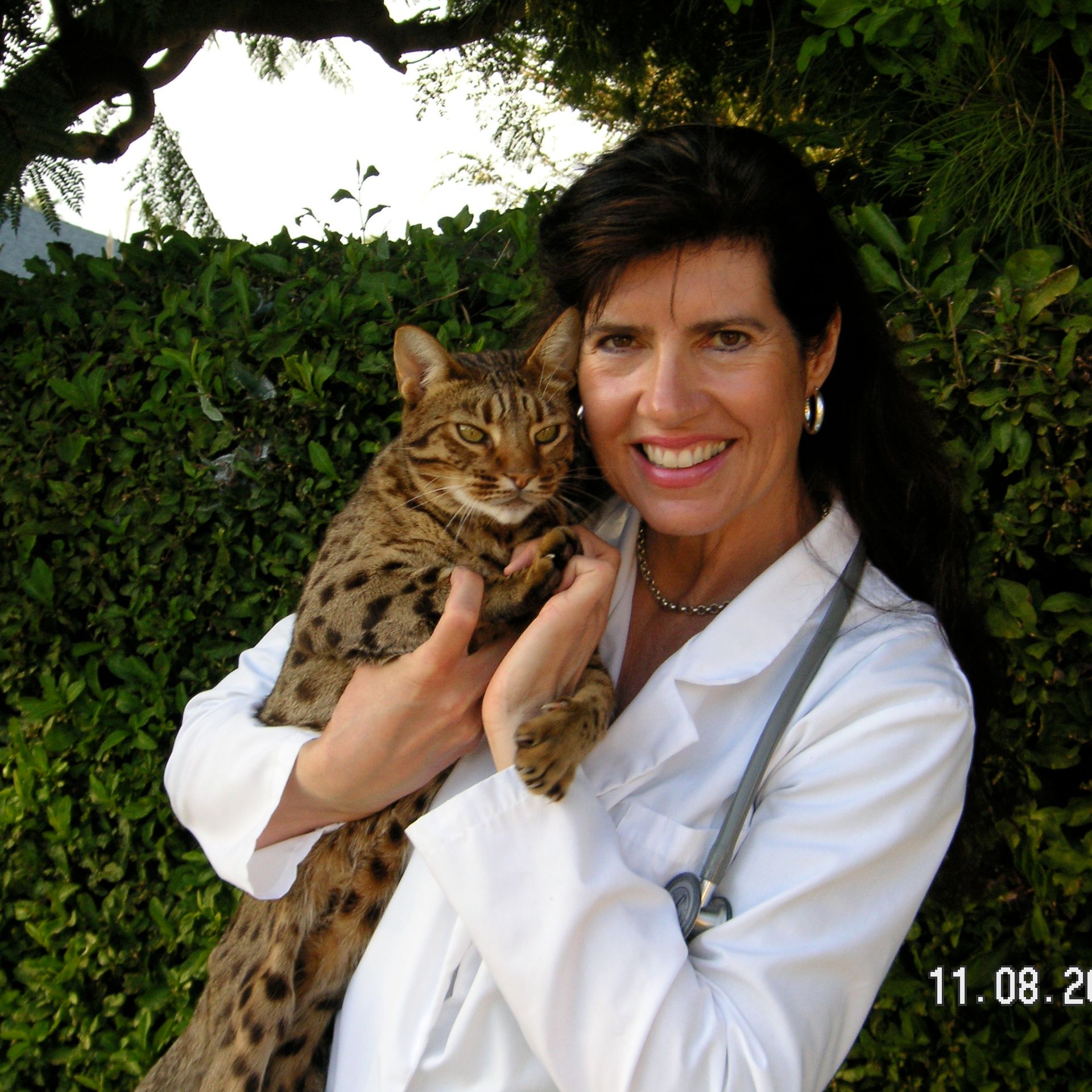 Dr. Margaret Gamble holding Obi the cat